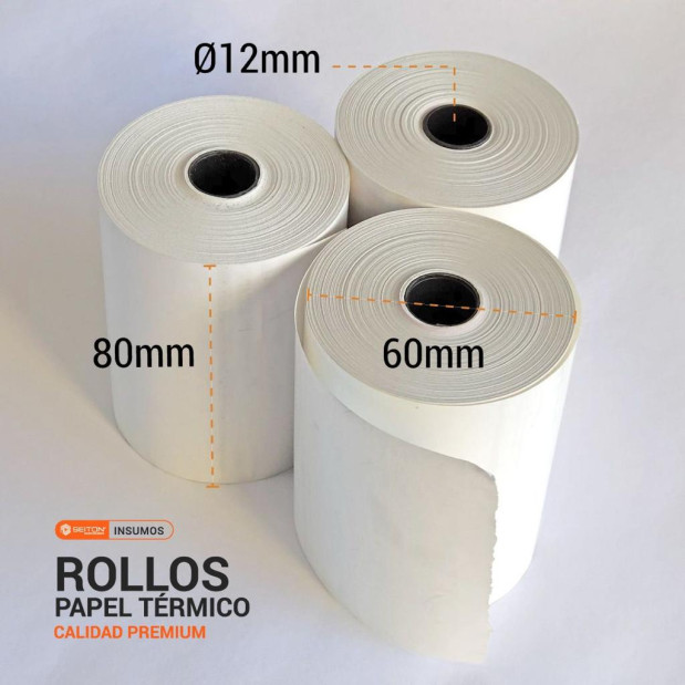 Pack x 10 Rollos de Papel Termico 80x60 